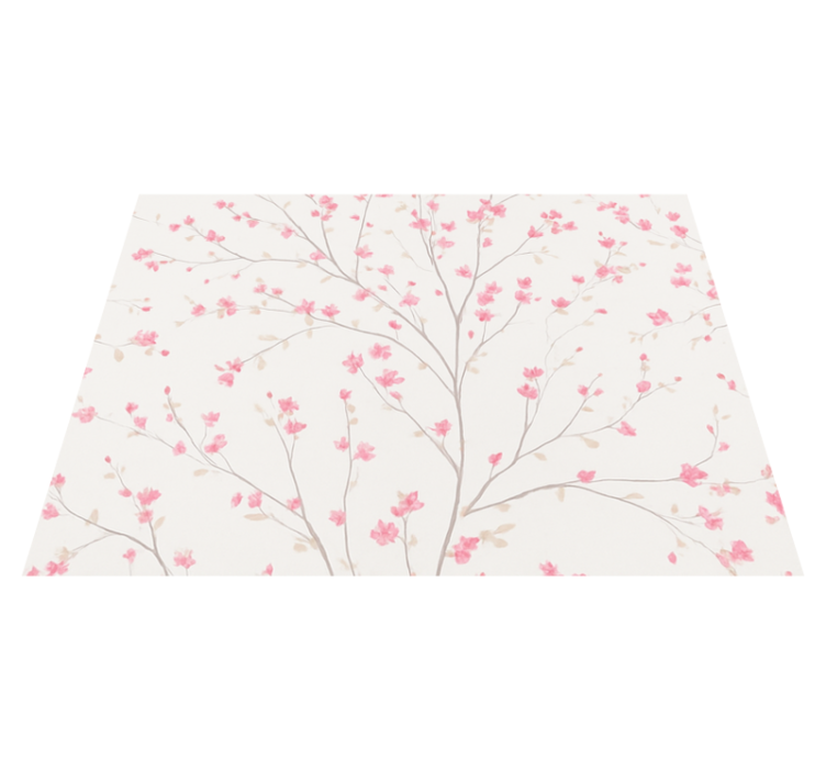 Alfombra vinílica dormitorio Árbol con flores rosas pequeñas - TenVinilo