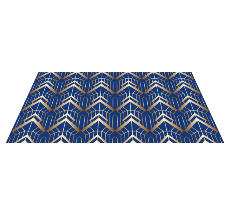 Alfombra vinílica geométrica arte moderno azul y dorado - TenVinilo