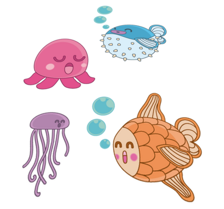 Alfombra vinílica infantil sticker de peces ilustrados - TenVinilo