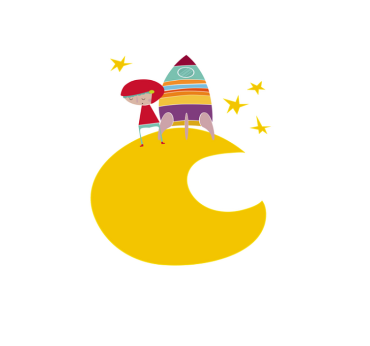 Alfombra vinílica infantil cohete en la luna - TenVinilo