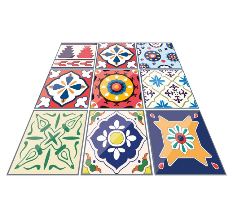 Alfombra vinílica cocina baldosas ornamentales coloridas - TenVinilo
