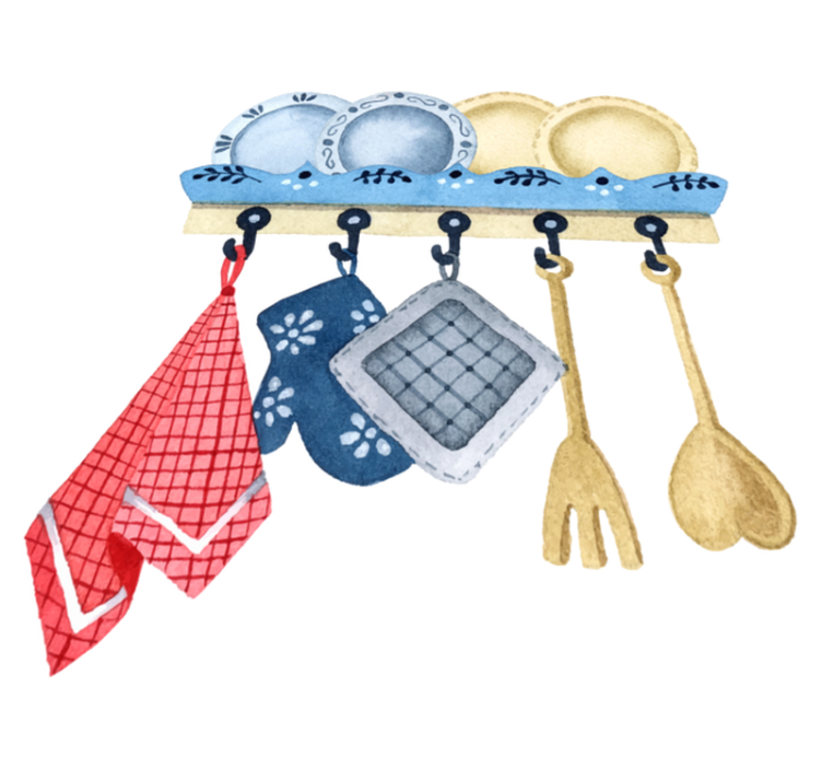 Alfombra vinílica cocina utensilios de cocina acuarelados - TenVinilo