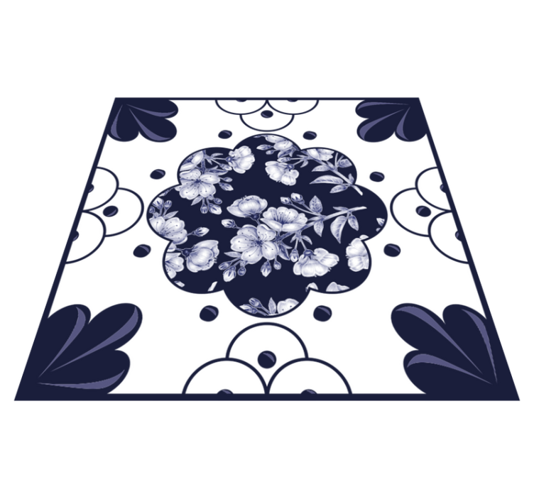 Alfombra vinílica cocina azulejos con flores - TenVinilo