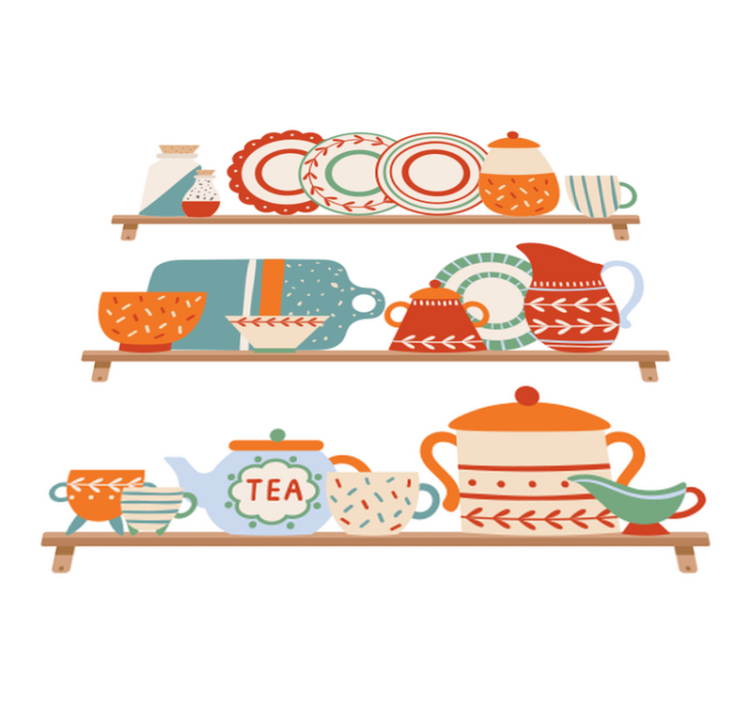 Alfombra vinílica cocina menaje de cocina en estante - TenVinilo