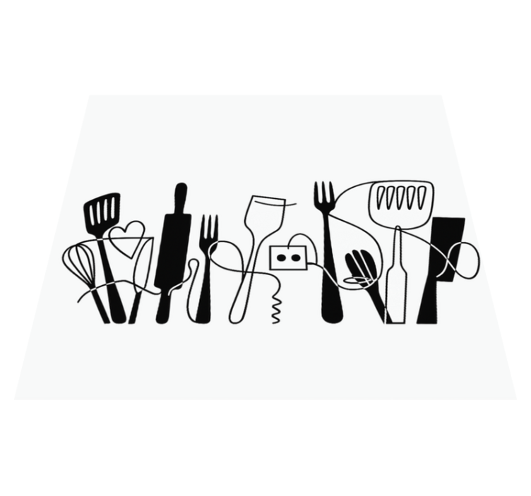 Alfombra vinílica cocina utensilios de cocina en línea - TenVinilo
