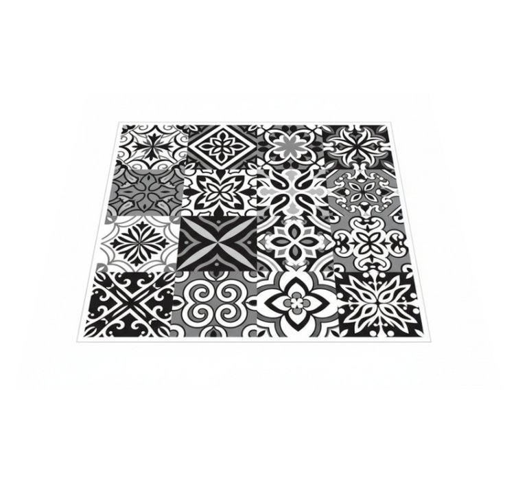 Alfombra vinílica cocina geométricos en contraste negro - TenVinilo