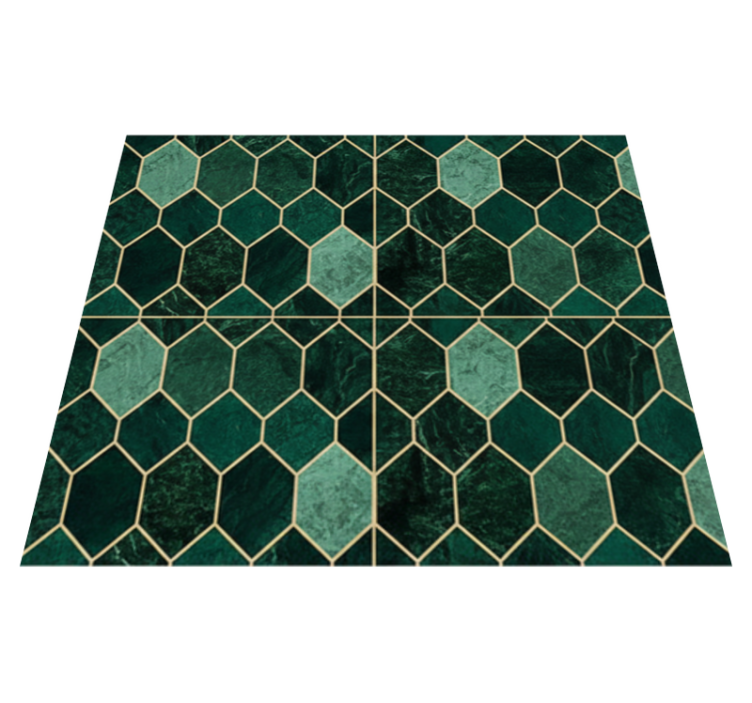 Alfombra vinílica cocina escala verde contorno dorado - TenVinilo