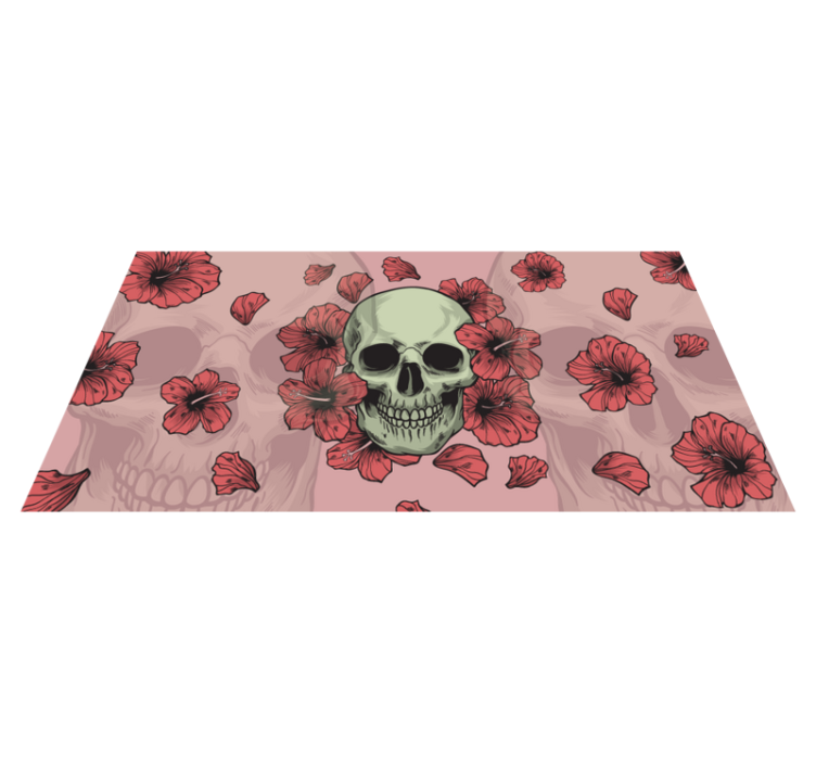 Alfombra vinílica Halloween superposición floral de calavera - TenVinilo