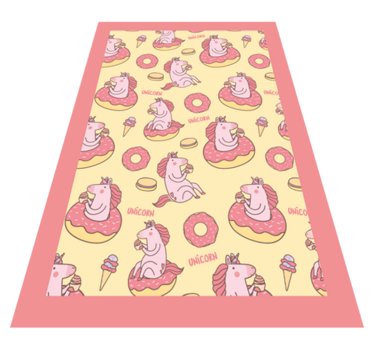 Alfombra vinílica infantil patrón de donut unicornio - TenVinilo
