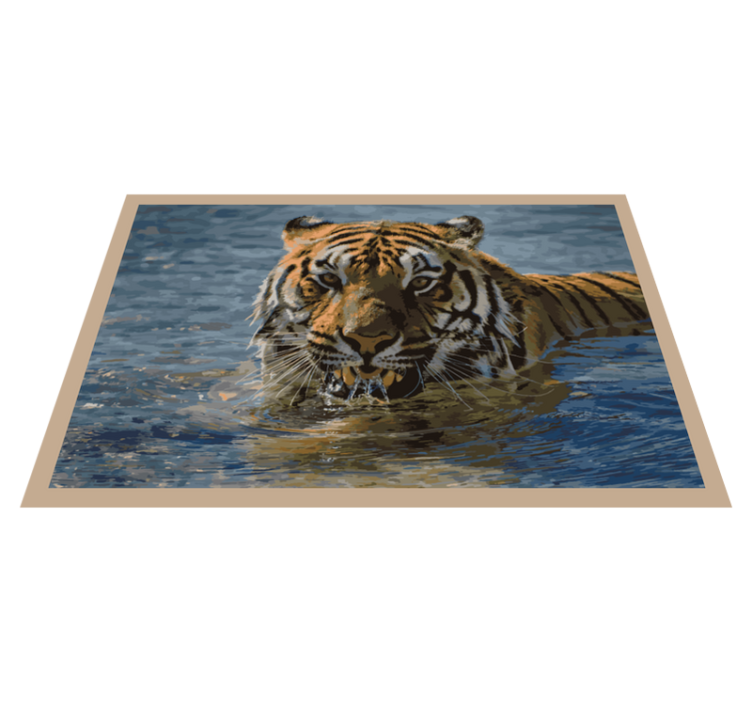 Alfombra vinílica animales tigre en el agua - TenVinilo