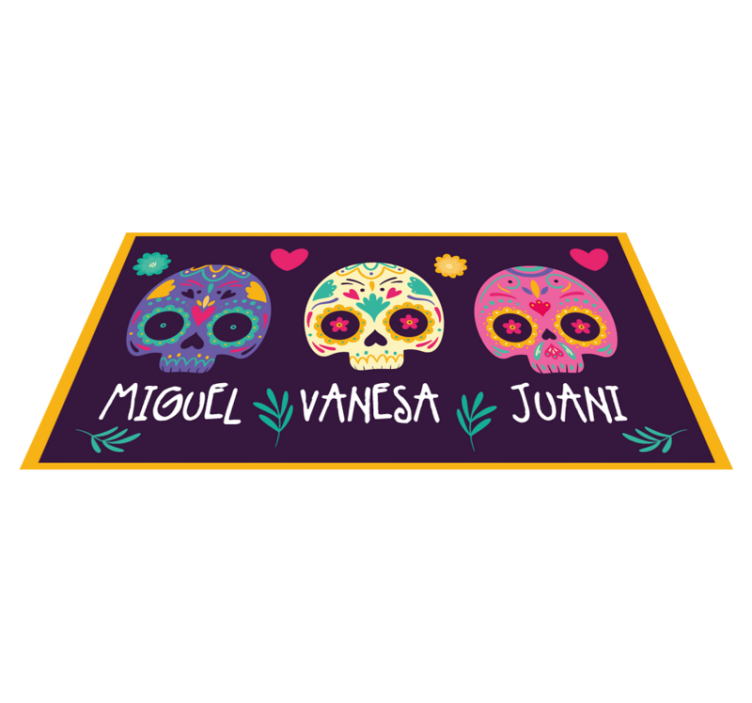Alfombra vinílica entrada calaveras coloridas personalizadas - TenVinilo