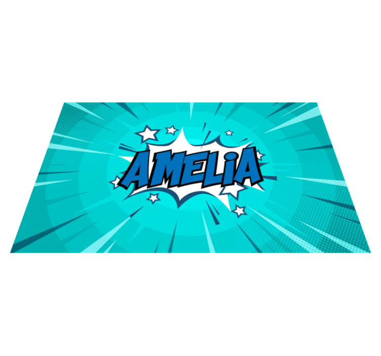 Alfombra vinílica dormitorio con nombre estilo cómic - TenVinilo