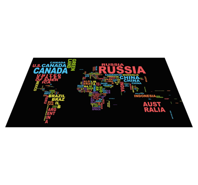 Alfombra vinílica mapamundi tipografía de países - TenVinilo