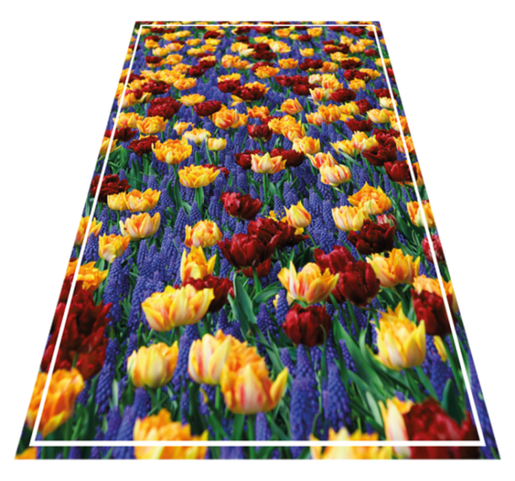 Alfombra vinílica flores coloridas rojas y amarillas - TenVinilo