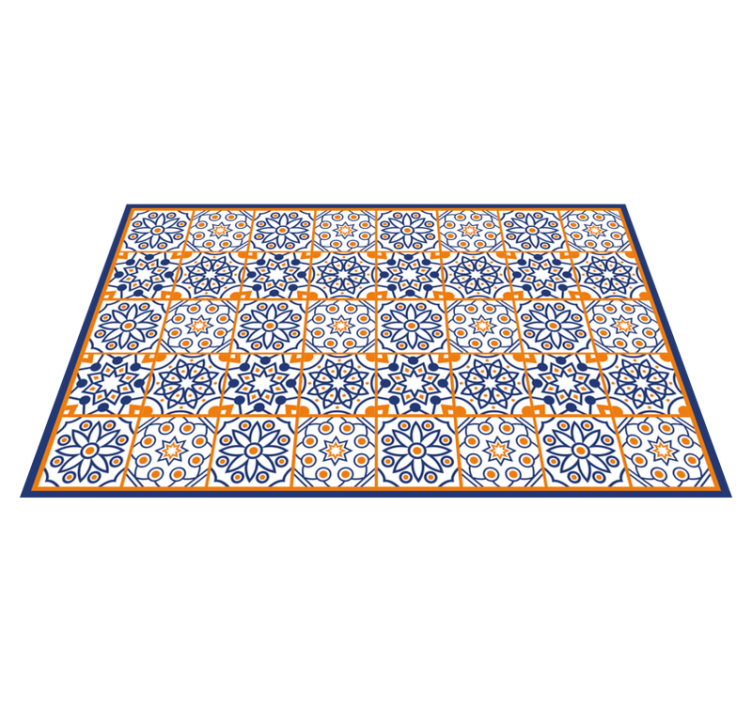 Alfombra vinílica cocina azul y naranja - TenVinilo