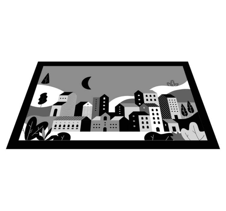 Alfombra vinílica moderna paisaje urbano en blanco y negro - TenVinilo