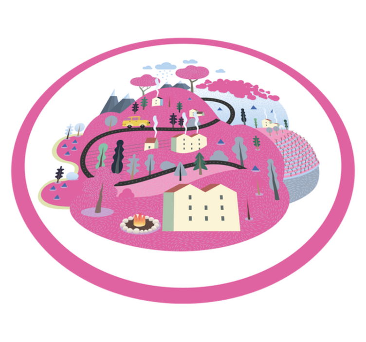 Alfombra carretera escena colorida del pueblo - TenVinilo