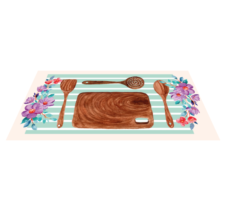 Alfombra vinilo cocina accesorios florales - TenVinilo