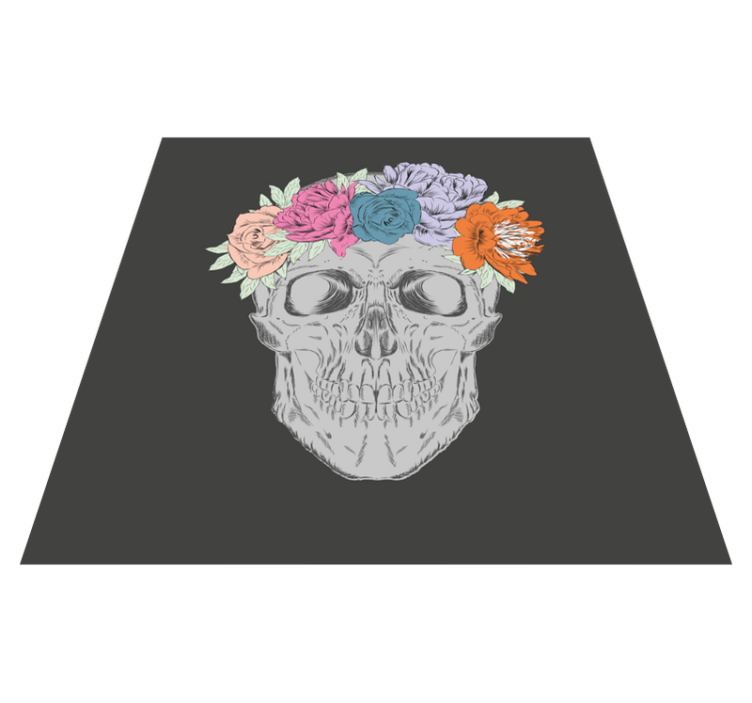 Alfombra vinílica flores Calavera con flores de colores - TenVinilo