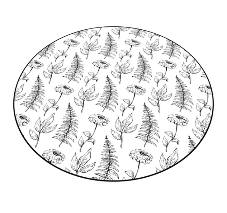 Alfombra vinílica redonda contorno floral negro - TenVinilo