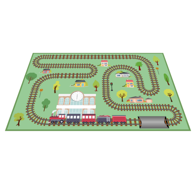 Alfombra pvc infantil carretera vias de tren - TenVinilo
