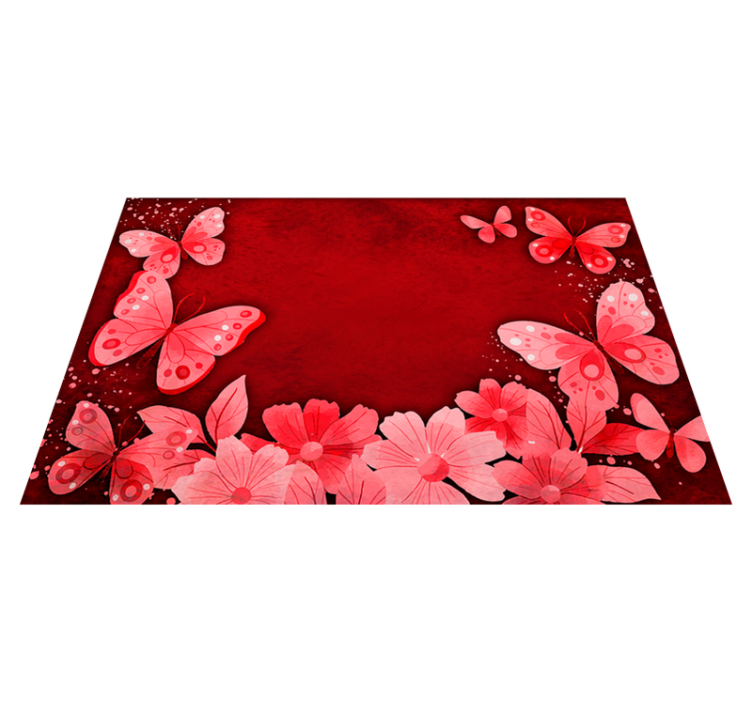 Alfombra vinílica roja diseño de flores y mariposas - TenVinilo