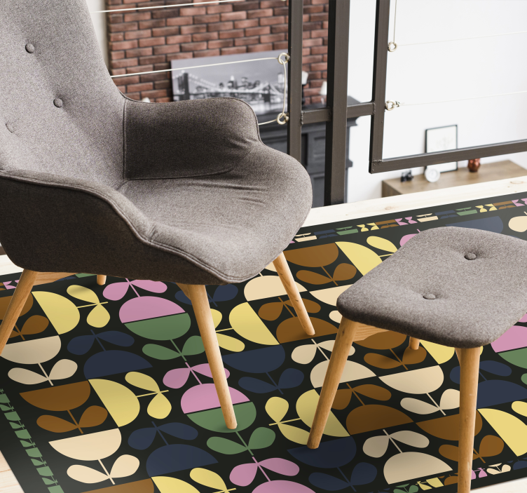 Alfombra hidráulica vinílica motivos de hojas vibrantes - TenVinilo