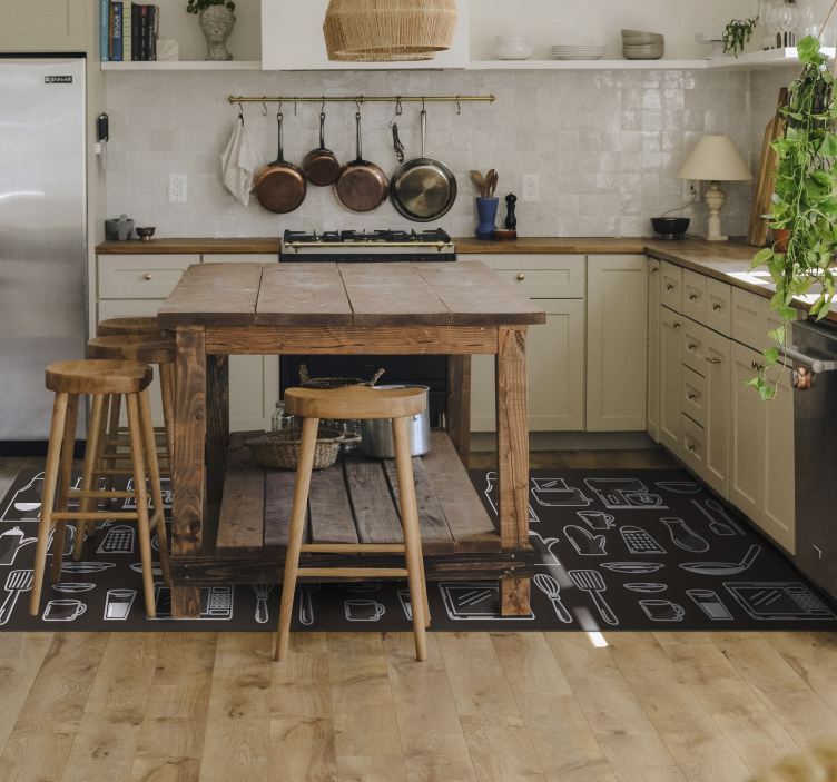 Alfombra vinílica cocina iconos utensilios para cocina - TenVinilo