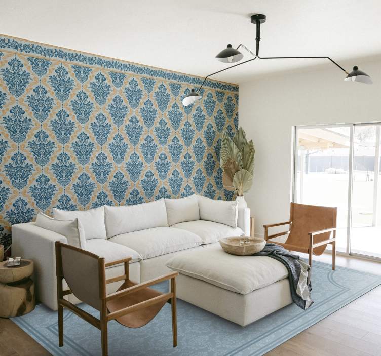 Alfombra vinílica comedor barroco azul suave - TenVinilo