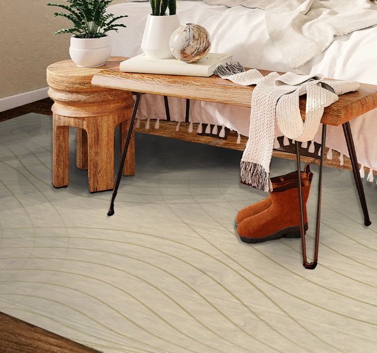 Alfombra vinilo salón beige curvas Japandi - TenVinilo