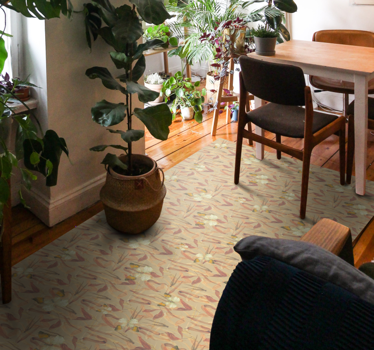 Alfombra vinilo salón conjunto con estampado floral - TenVinilo