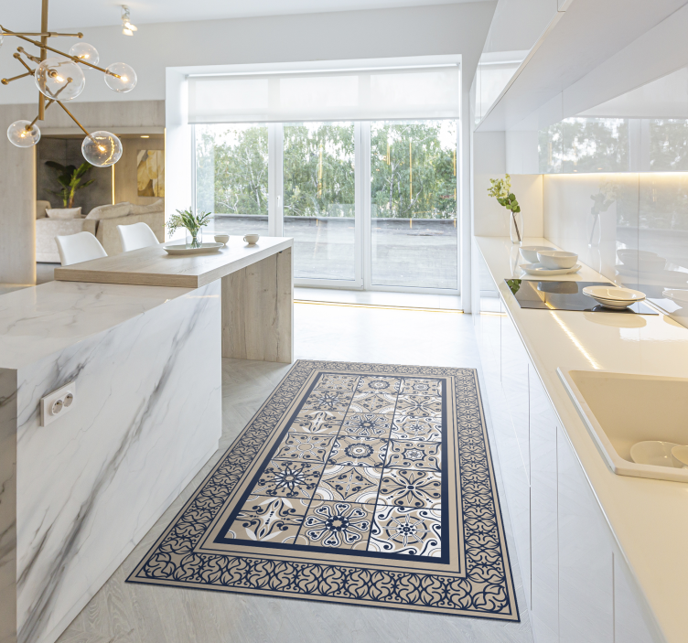 Alfombra hidráulica vinílica azulejos vintage marrones - TenVinilo