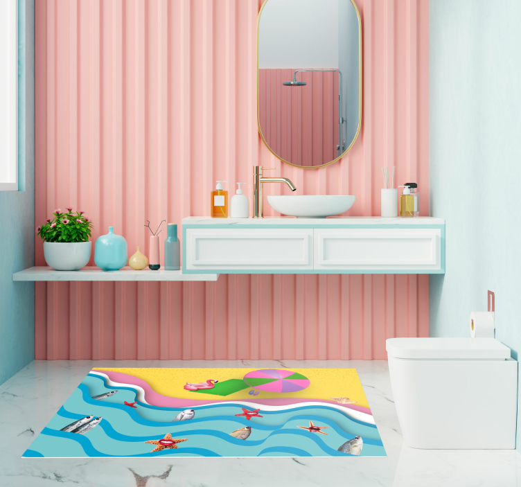 Alfombra vinilo baño moderna playa Kitsch - TenVinilo