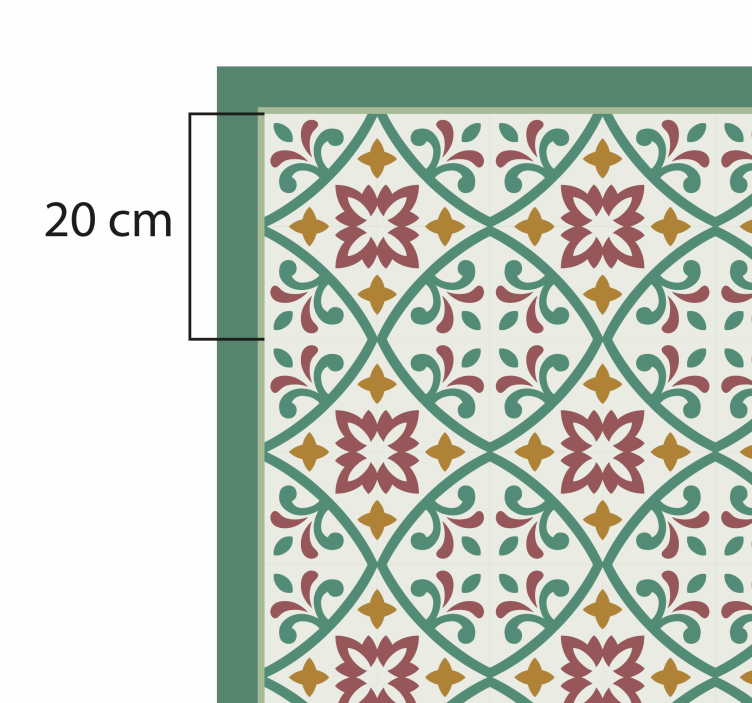 Alfombra vinílica cocina flor clásica roja y verde - TenVinilo