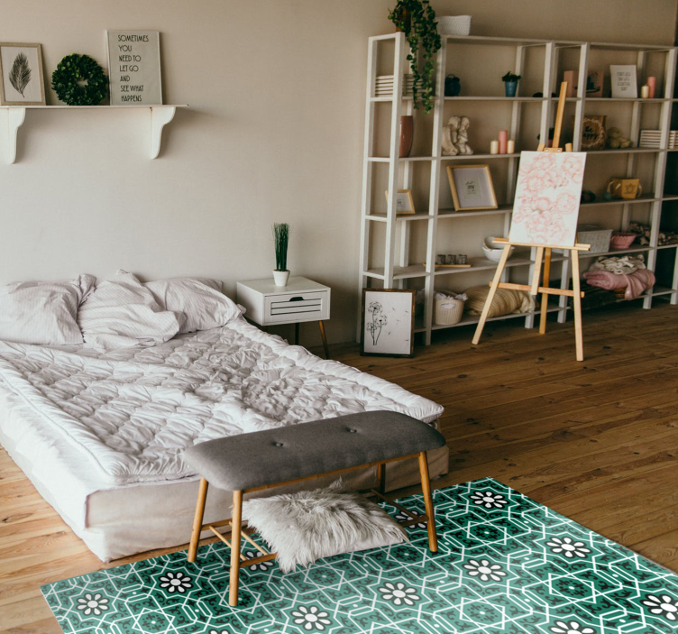 Alfombra vinilo cocina hidráulica azulejos turquesa - TenVinilo
