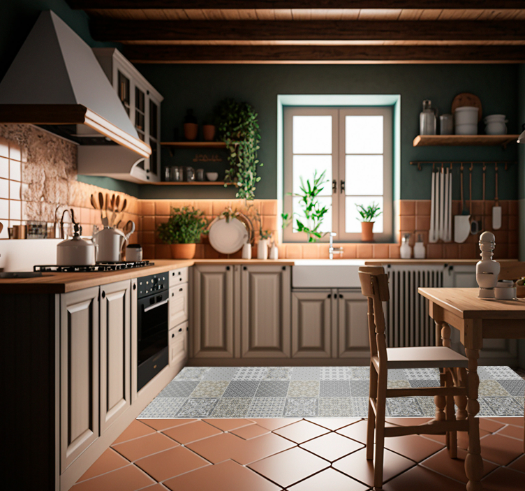 Alfombra vinilo cocina azulejos grises marroquíes - TenVinilo