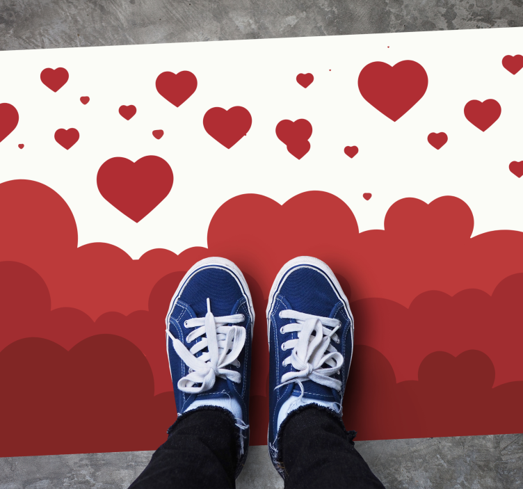 Alfombra vinilo patrón de nube de corazón rojo - TenVinilo