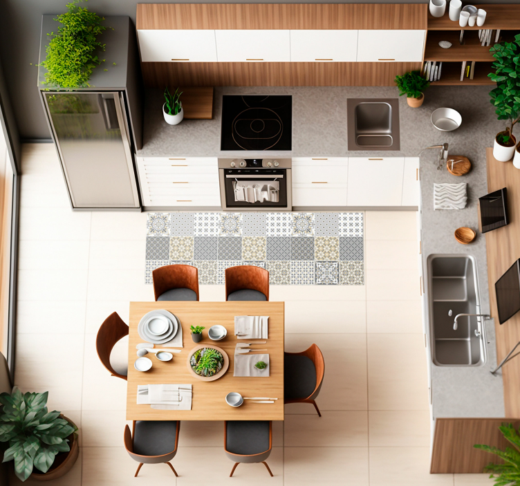 Alfombra vinilo cocina azulejos grises marroquíes - TenVinilo