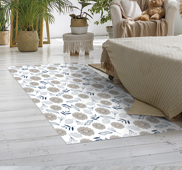 Alfombra vinílica de flor margarita beige - TenVinilo