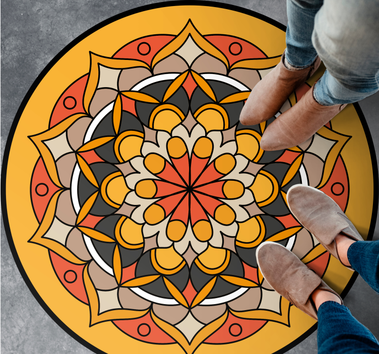 Alfombra vinílica mandala Mandala naranja con flor - TenVinilo