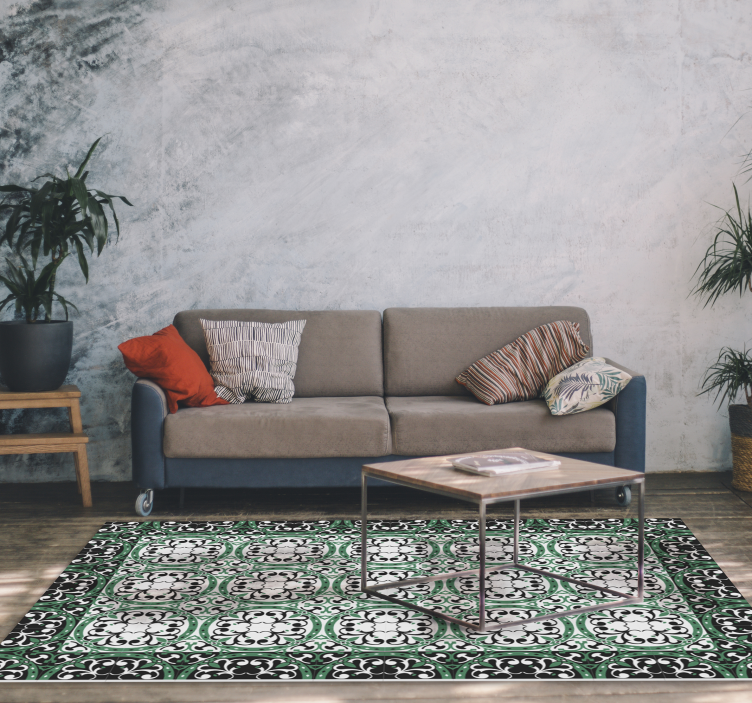 Alfombra vinílica mosaico verde para salón - TenVinilo