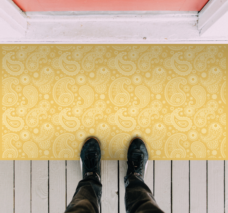 Alfombra vinilo amarilla estilo paisley - TenVinilo