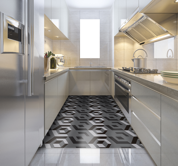 Alfombra pvc cocina gris rectangular geométrica - TenVinilo
