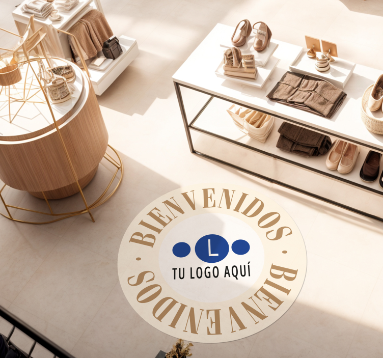 Alfombra vinílica beige bienvenida con logo - TenVinilo