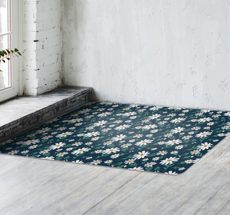Alfombra vínilica vintage de flores margaritas - TenVinilo