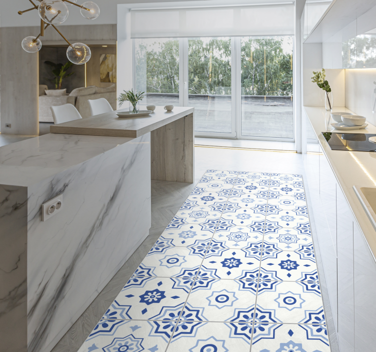 Alfombra hidráulica vinílica de azulejos geométricos - TenVinilo