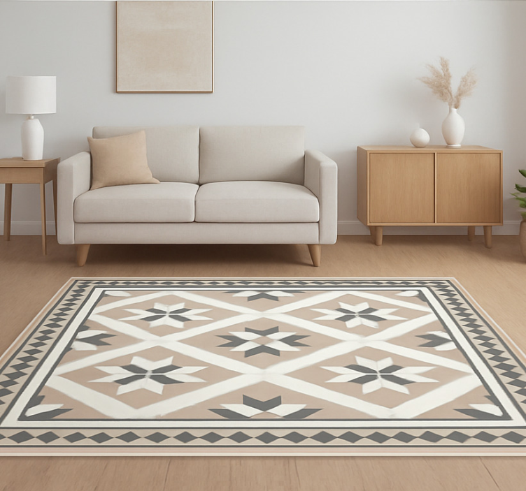 Alfombra hidráulica vinílica estilo marroquí beige - TenVinilo