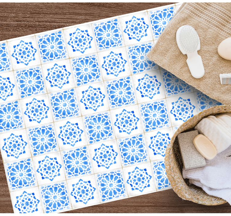 Alfombra hidráulica vinílica intrincados patrones azules - TenVinilo