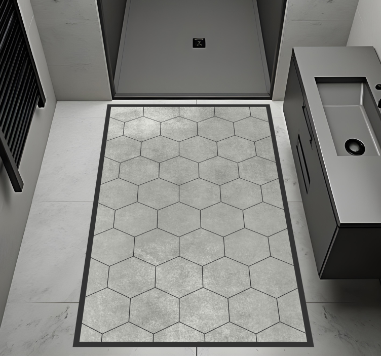 Alfombra vinilo baño motivo gris hexagonal - TenVinilo