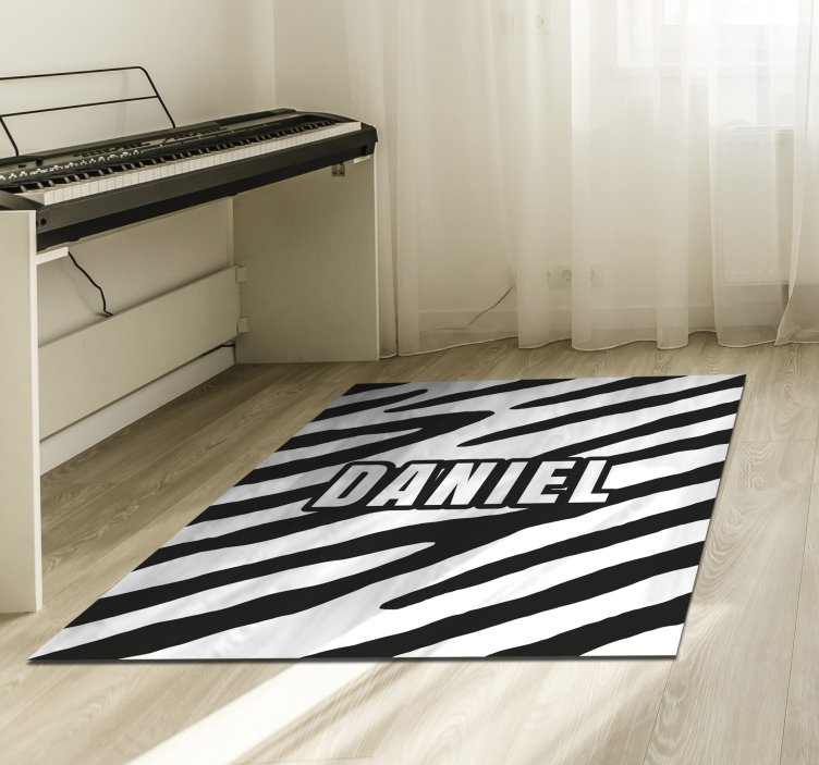Alfombra vinilica Animal Print cebra con nombre - TenVinilo
